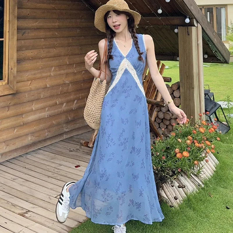 PZHK Sleeveless Dresses Women's Blue Dress Shopping Bag-4