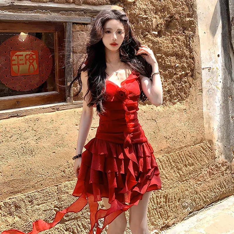PZHK Sleeveless Dresses Women's Red Shopping Bag-1