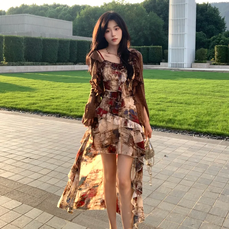 PZHK Slip Dresses Women's Oil Paintings Print Shopping Bag-6