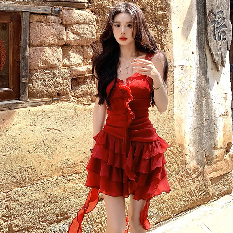 PZHK Sleeveless Dresses Women's Red Shopping Bag-4