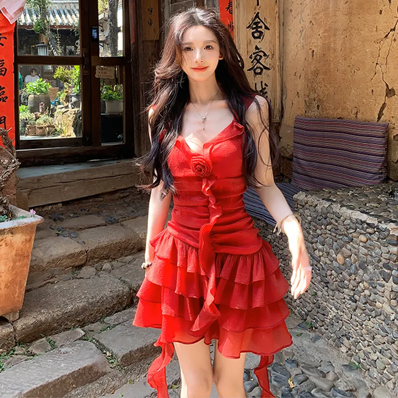 PZHK Sleeveless Dresses Women's Red Shopping Bag-5