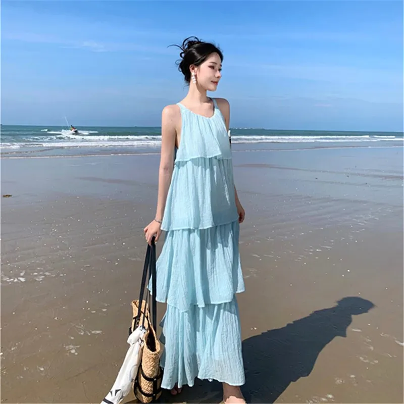 PZHK Slip Dresses Women's Blue Shopping Bag Included-4
