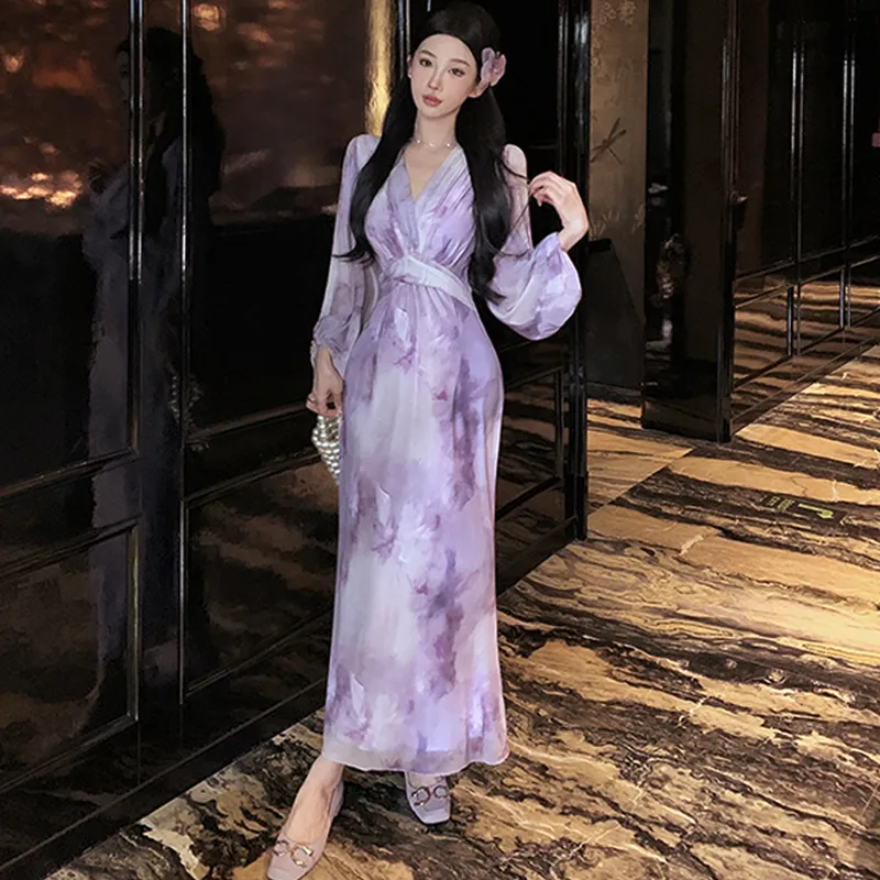 Pzhk Long Sleeved Dress Women's Purple-6