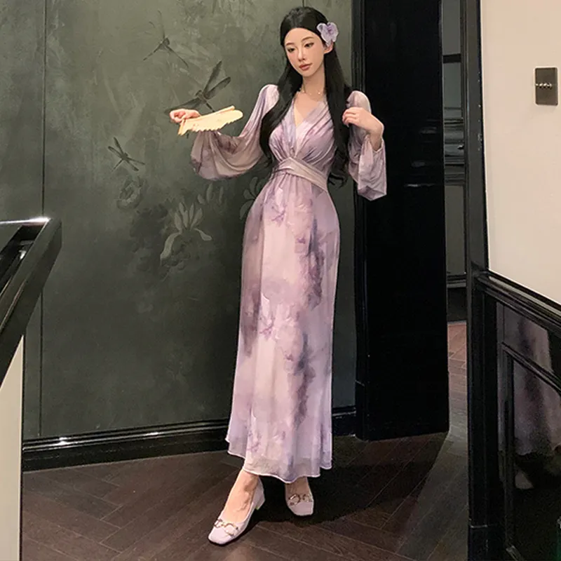 Pzhk Long Sleeved Dress Women's Purple-5