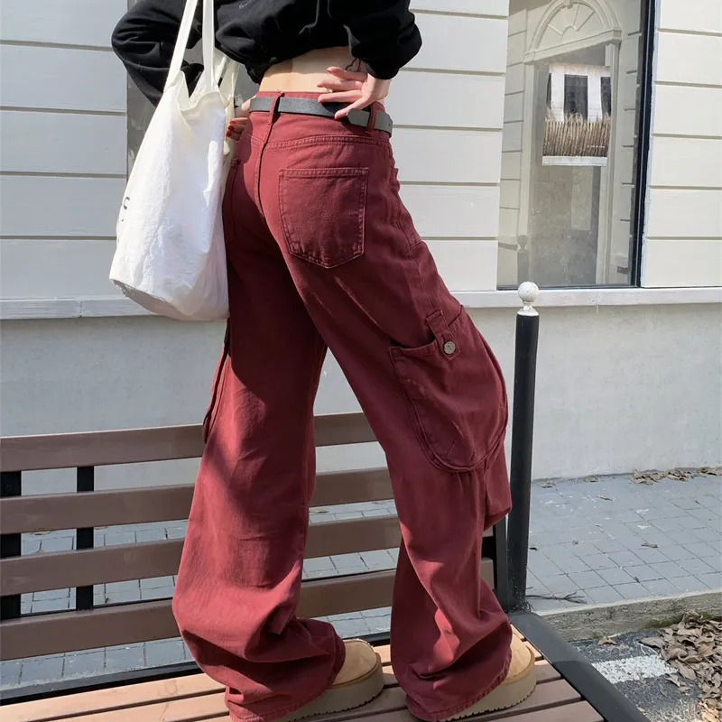 PZHK Cargo Pants Women's Red Shopping Bag-4