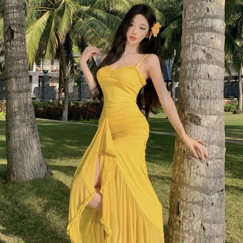 PZHK Slip Dresses Women's Yellow Shopping Bag-5