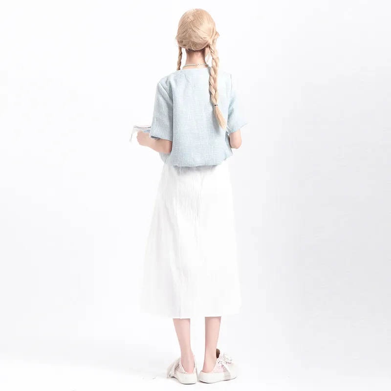 Pzhk Skirt Set Women's Blue Tank Top+White Dress-3