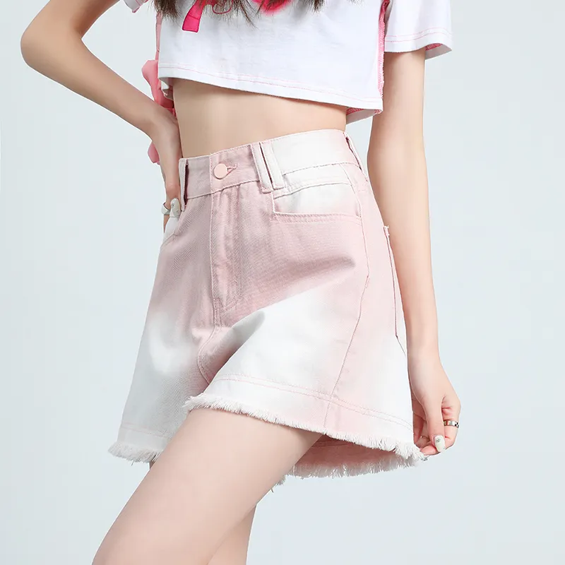 PZHK Denim Shorts Women's Pink-3