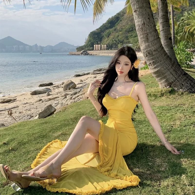 PZHK Slip Dresses Women's Yellow Shopping Bag-6
