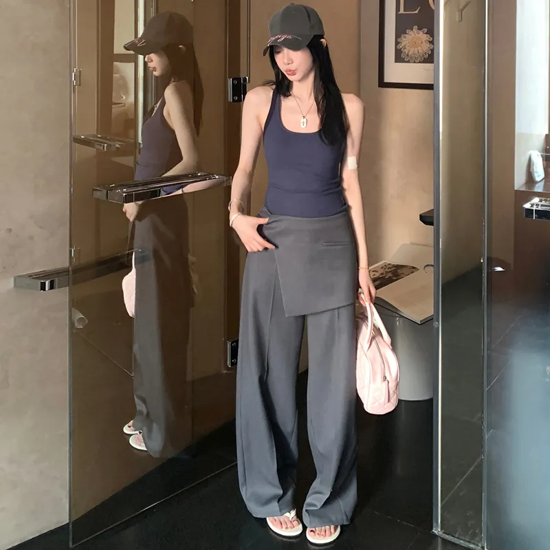 PZHK Casual Pants Women's Gray-3