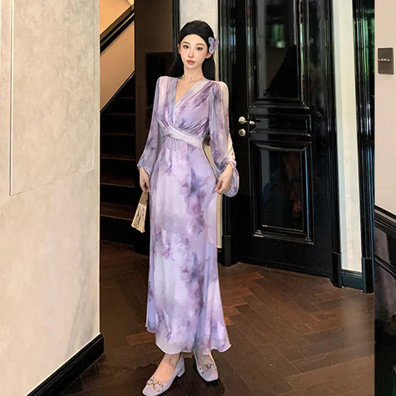 Pzhk Long Sleeved Dress Women's Purple-4