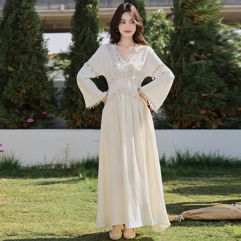 Pzhk Long Sleeved Dresses Women's Gardenia White-2