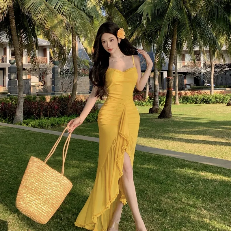 PZHK Slip Dresses Women's Yellow Shopping Bag-2