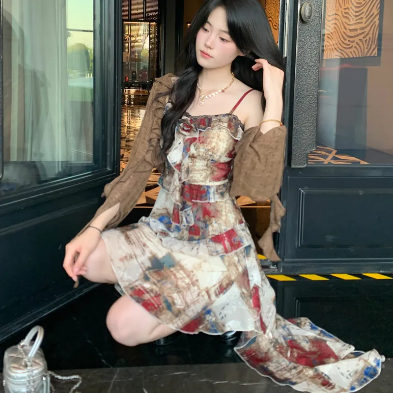PZHK Slip Dresses Women's Oil Paintings Print Shopping Bag-5