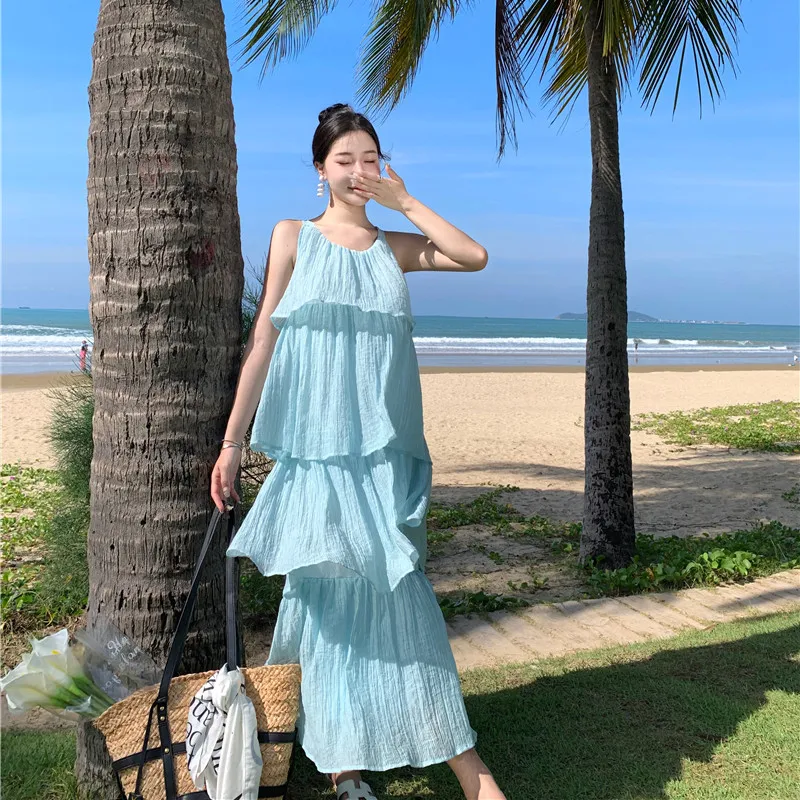 PZHK Slip Dresses Women's Blue Shopping Bag Included-1