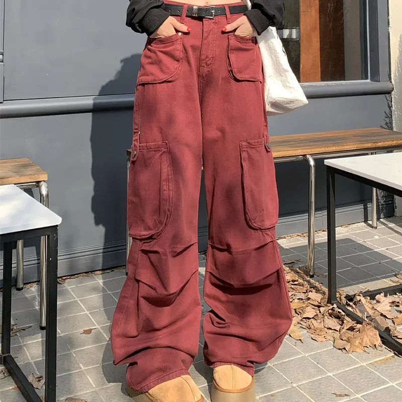 PZHK Cargo Pants Women's Red Shopping Bag-3