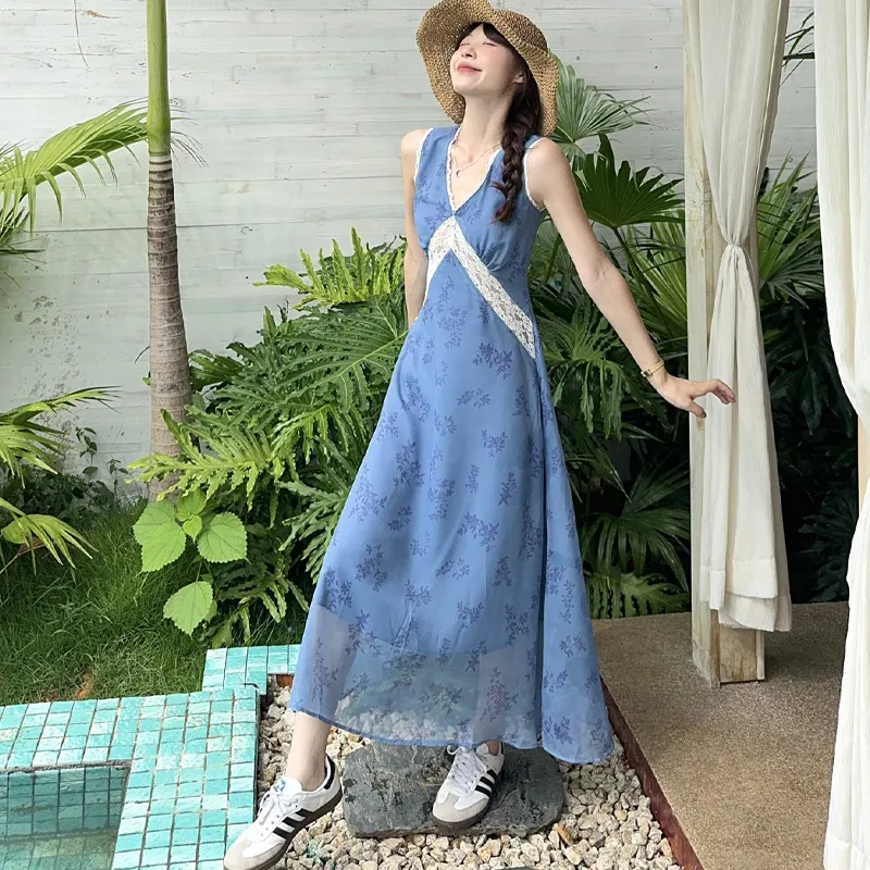 PZHK Sleeveless Dresses Women's Blue Dress Shopping Bag-2
