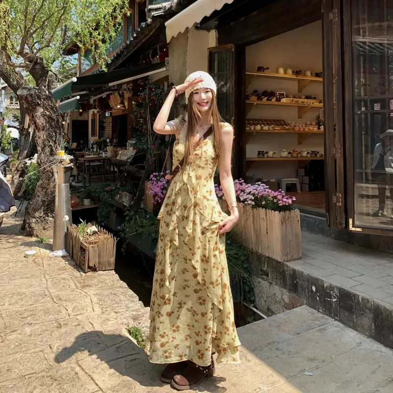 PZHK Slip Dresses Women's Yellow Shopping Bag-1
