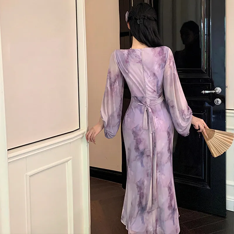 Pzhk Long Sleeved Dress Women's Purple-2