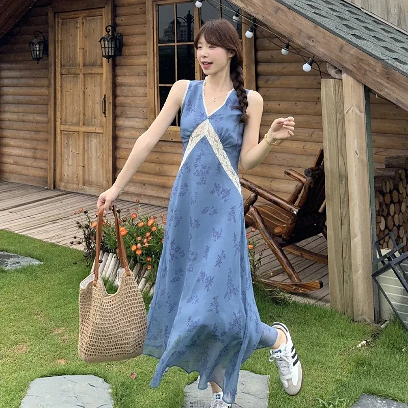 PZHK Sleeveless Dresses Women's Blue Dress Shopping Bag-5