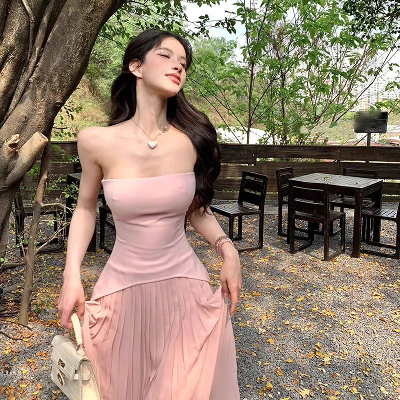 SKYA Sleeveless Dresses Women's Pink With Shoulder Strap-3