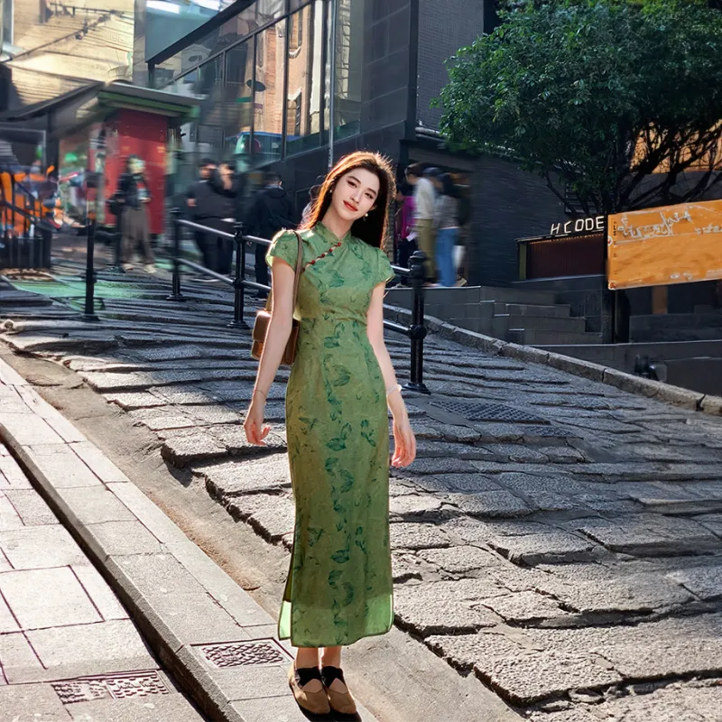 KUNZHUDAXIANG Short Sleeved Dress Women's Fresh Green-2