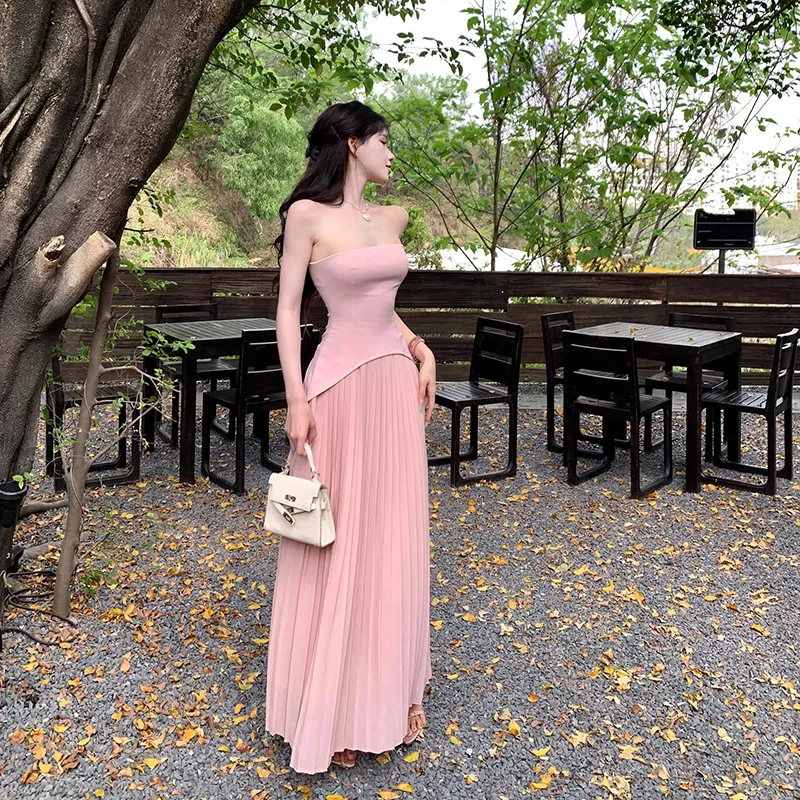 SKYA Sleeveless Dresses Women's Pink With Shoulder Strap-2