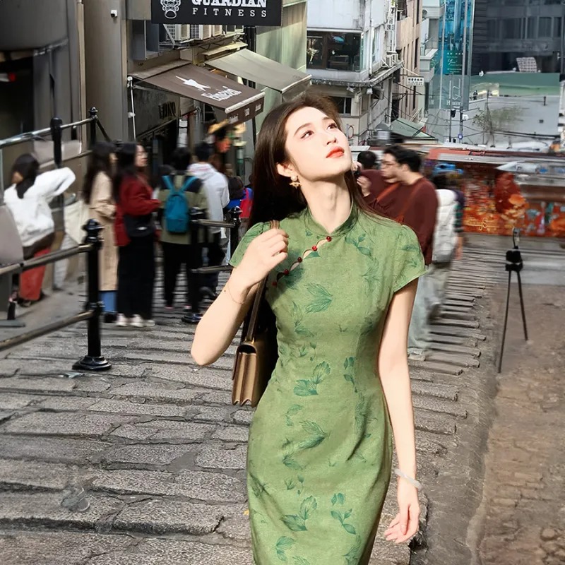 KUNZHUDAXIANG Short Sleeved Dress Women's Fresh Green-3