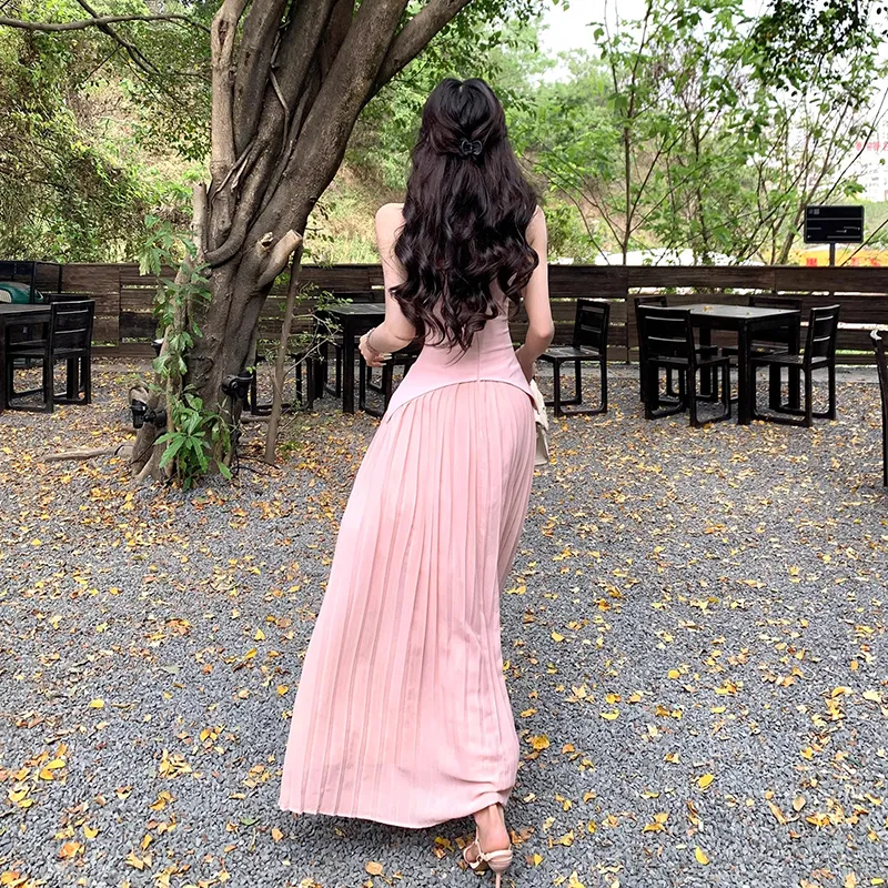 SKYA Sleeveless Dresses Women's Pink With Shoulder Strap-5