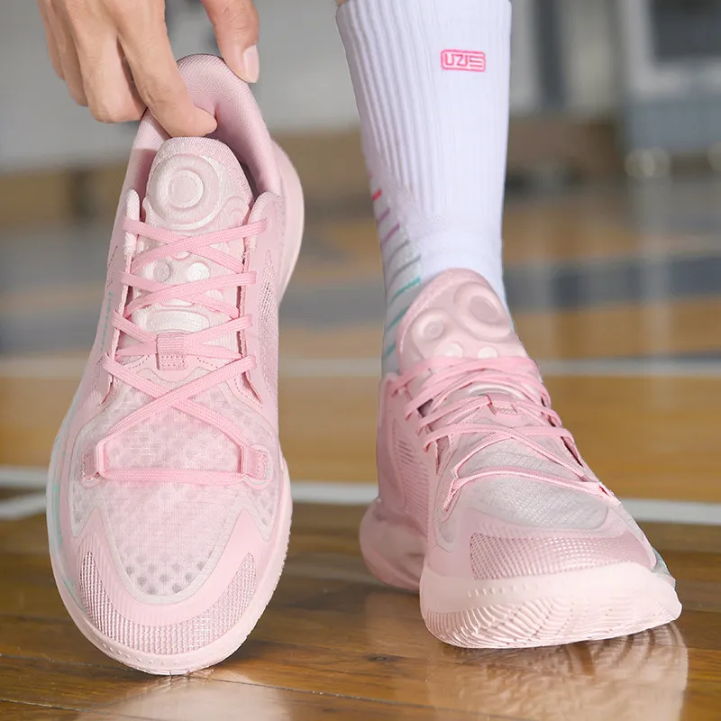 IVERSON Anti Slip Wear Resistant Low Top Basketball Shoes Unisex Soft Peach Pink Teal-8