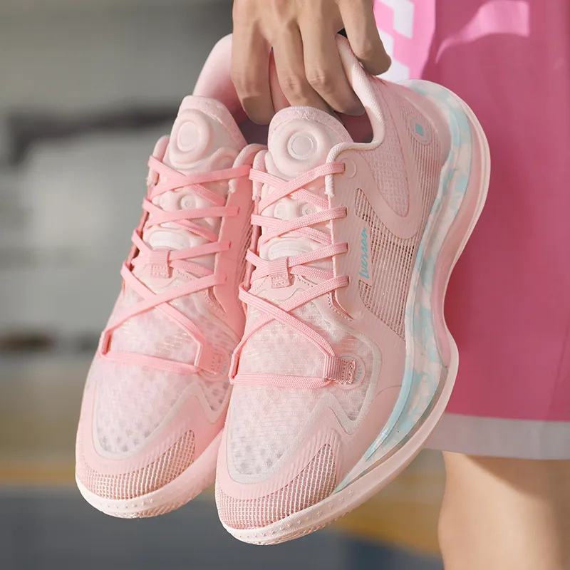 IVERSON Anti Slip Wear Resistant Low Top Basketball Shoes Unisex Soft Peach Pink Teal-7