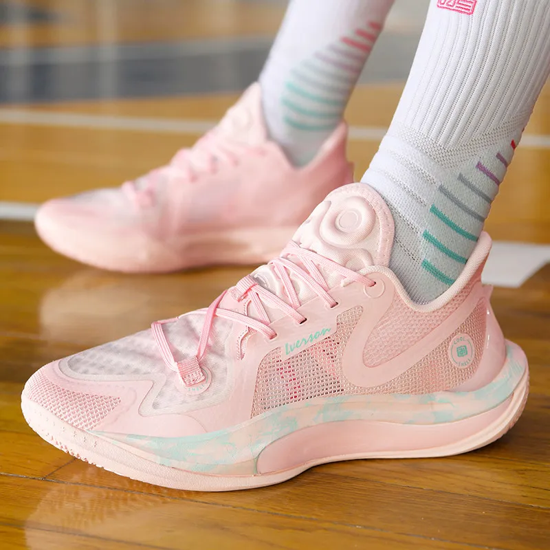 IVERSON Anti Slip Wear Resistant Low Top Basketball Shoes Unisex Soft Peach Pink Teal-11