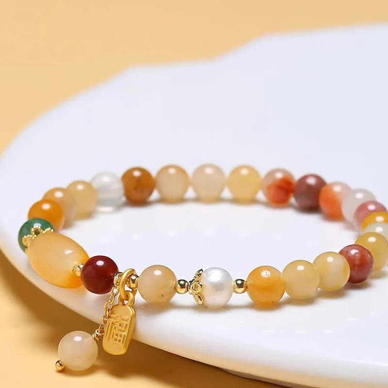 Kelanxi Golden Silk Jade Bracelets Women's-5