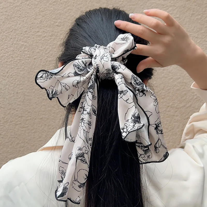 Kelanxi Fabric Hair Tie Women's Black White-2