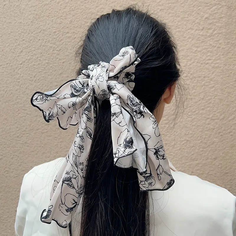 Kelanxi Fabric Hair Tie Women's Black White-1