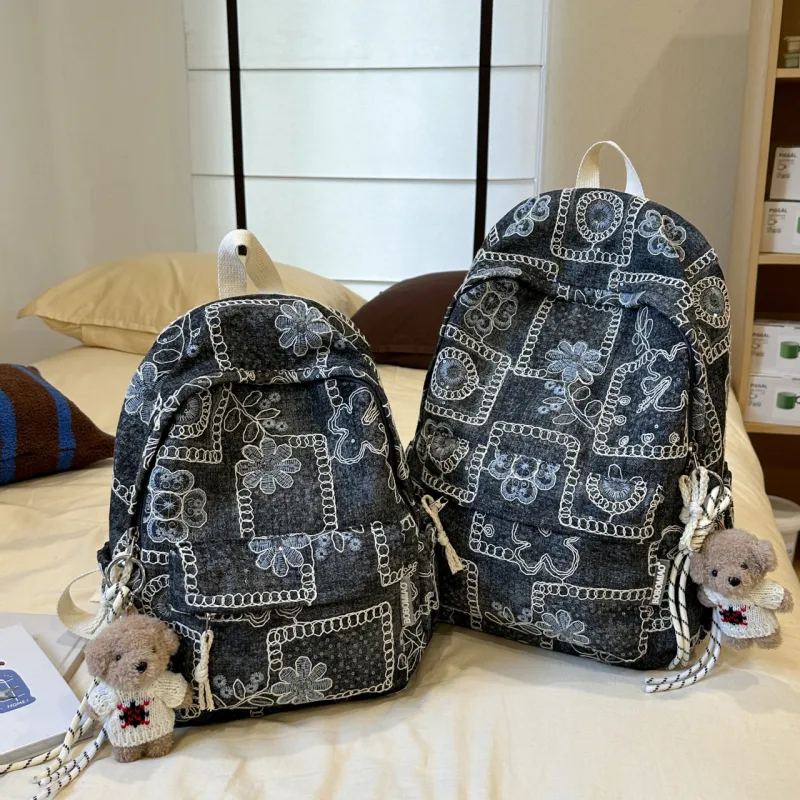 Meow In The Grass Denim Backpack Tubas Unisex Multicolor-2