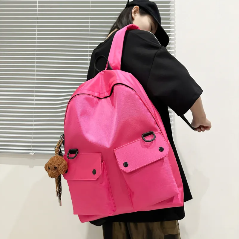 Meow In The Grass Nylon Backpack Unisex Green/Black/Pink-15