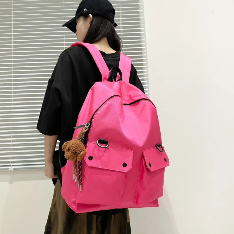 Meow In The Grass Nylon Backpack Unisex Green/Black/Pink-13