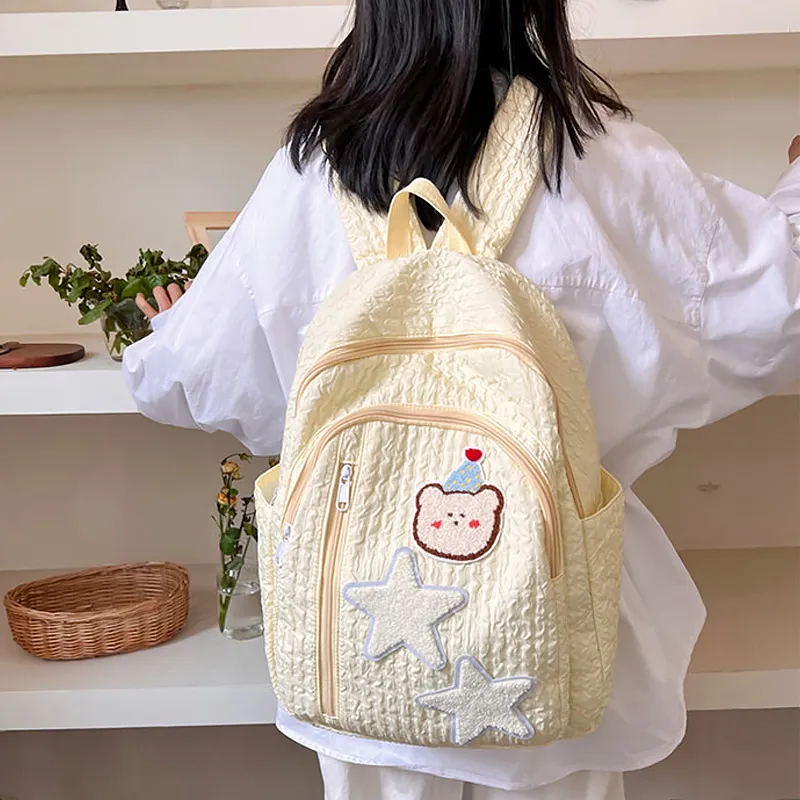 Meow In The Grass Canvas Backpack, Backpack, Backpack Regular Unisex Black/Light Yellow/Light Green/Light Blue-1