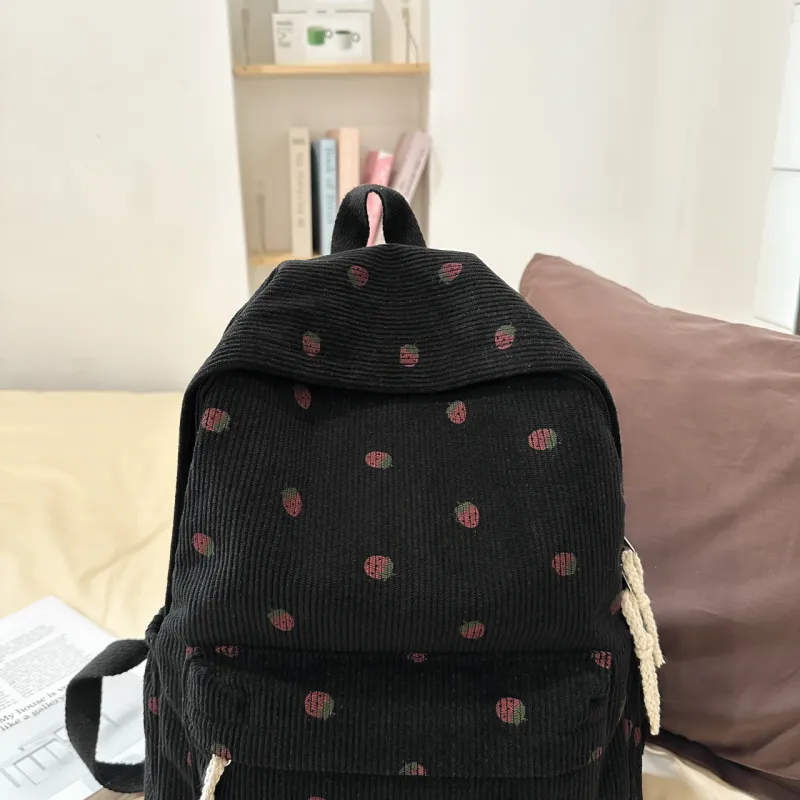 Meow In The Grass Corduroy Backpack Women's Black/White/Light Pink/Dark Pink/Green/Coffee-3