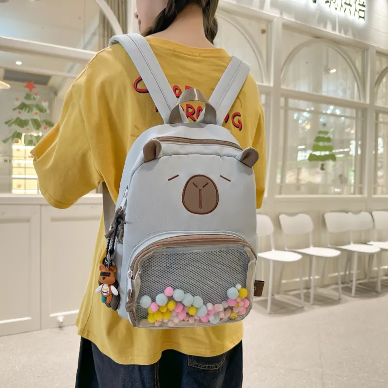 Meow In The Grass Nylon With PVC Backpack Unisex Black/White/Light Khaki/Dark Khaki/Blue-22