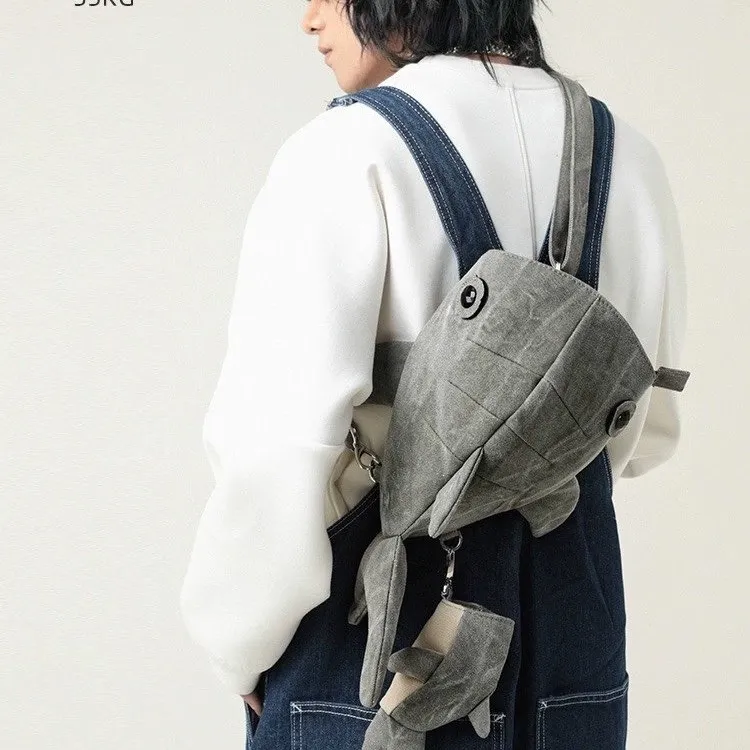 Meow In The Grass Washable Canvas Backpack Unisex Gray-1