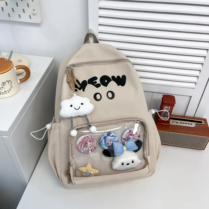 Meow In The Grass Nylon Backpack Unisex Multicolor-11