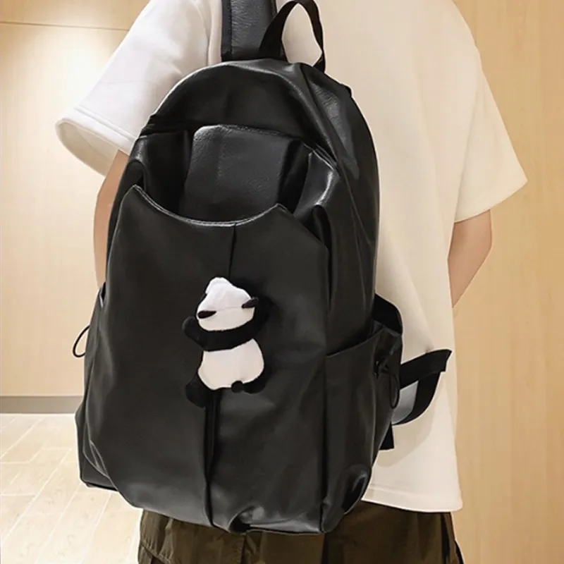 Meow In The Grass PU Backpack Regular Unisex Black/White/Gray-2