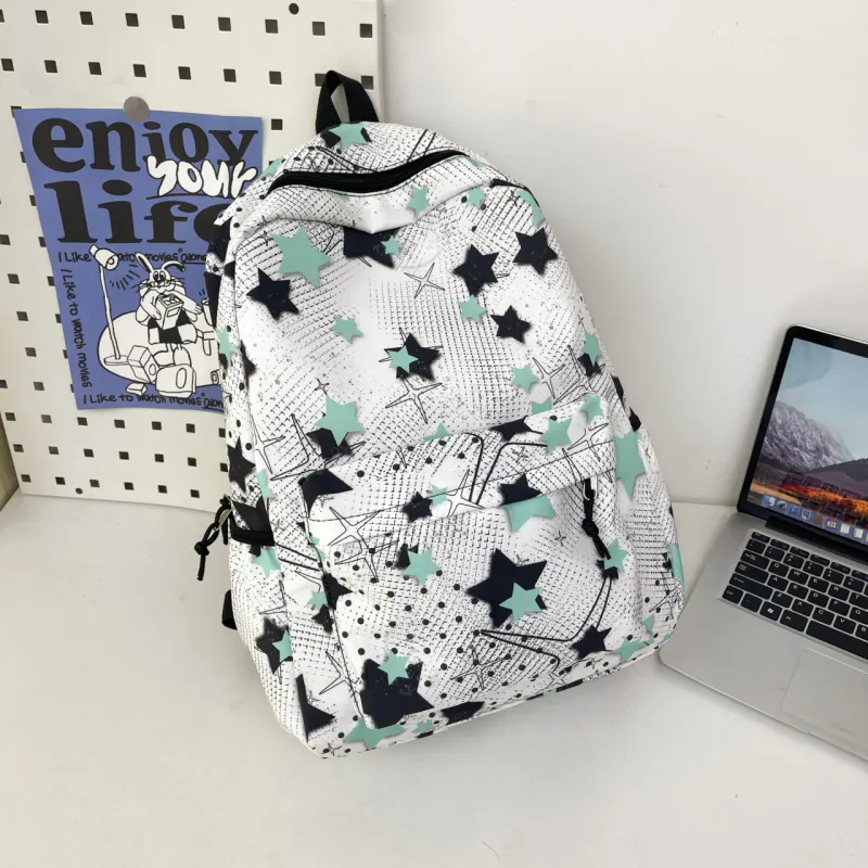 Meow In The Grass Nylon Backpack Regular Unisex Black/Yellow/Green/Blue/Pink-25