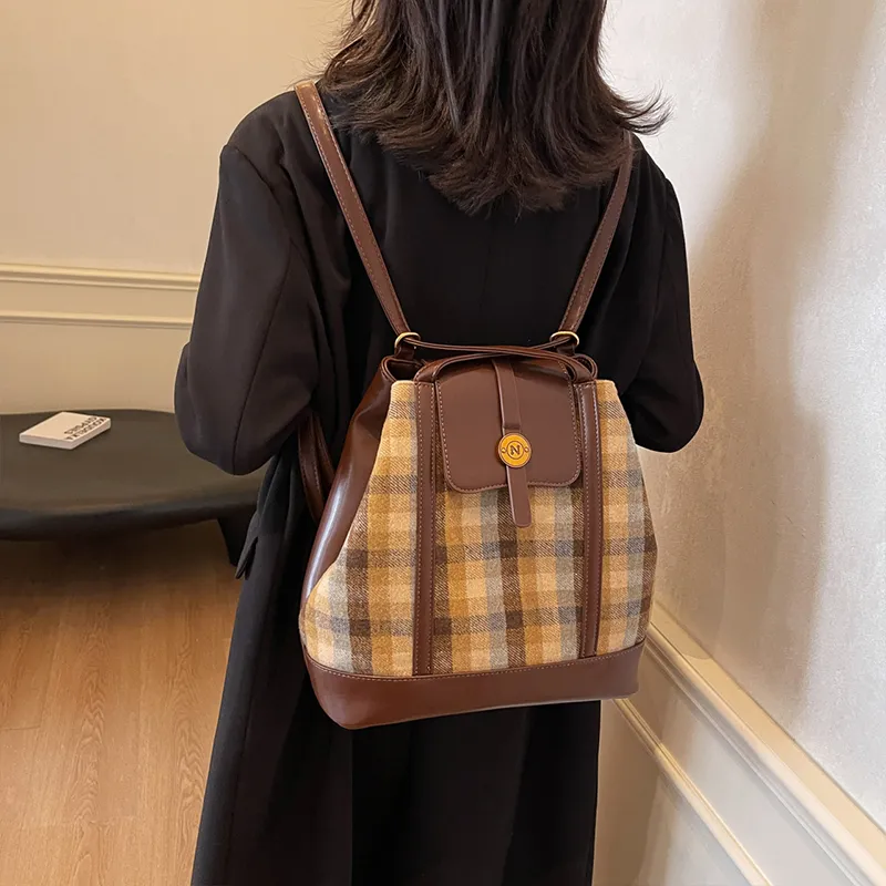 Meow In The Grass PU Crossbody Bag Shoulder Bag Regular Women's Yellow Plaid/Brown Plaid/Blue Plaid-1