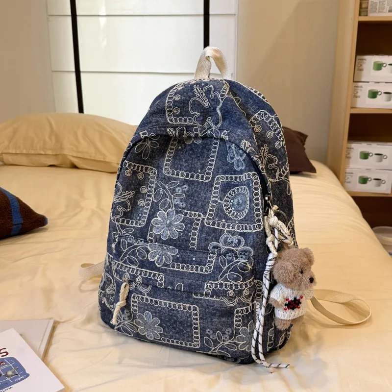Meow In The Grass Denim Backpack Tubas Unisex Multicolor-7
