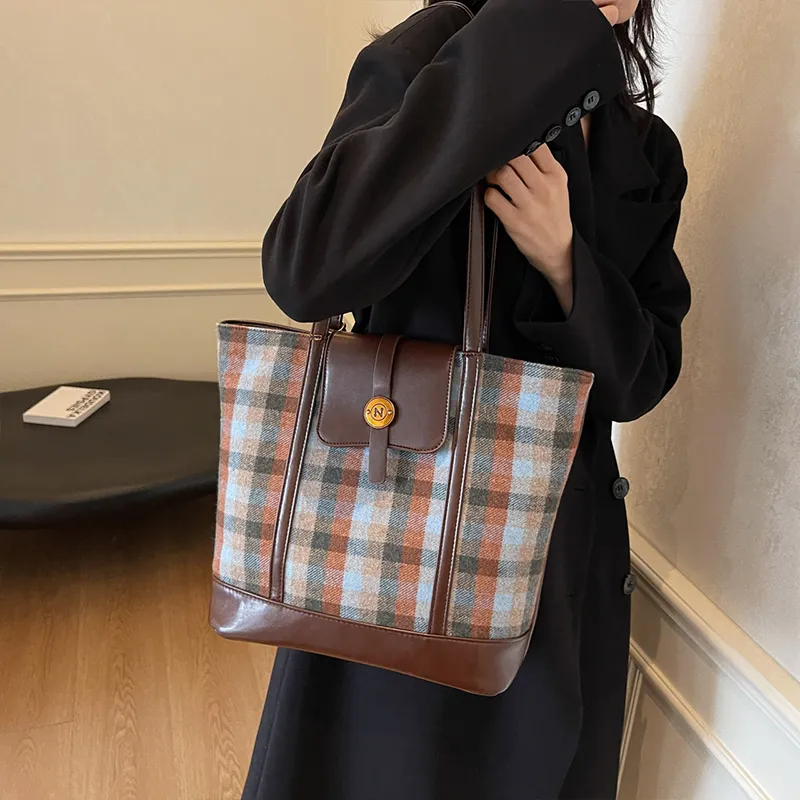 Meow In The Grass PU Crossbody Bag Shoulder Bag Regular Women's Yellow Plaid/Brown Plaid/Blue Plaid-13