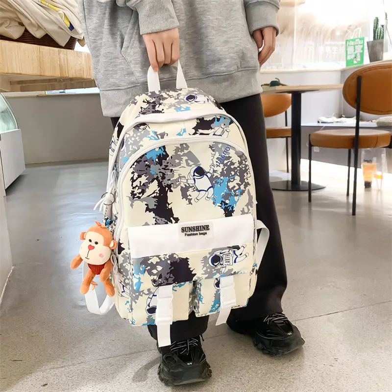 Meow In The Grass Nylon Backpack Unisex Pink/Black/Green/Lake Blue-23