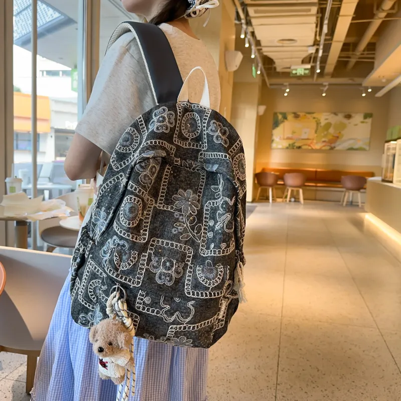 Meow In The Grass Denim Backpack Tubas Unisex Multicolor-5